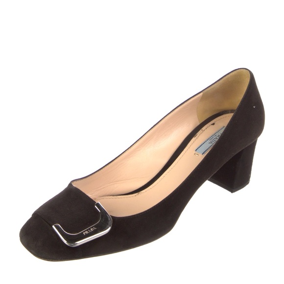 Prada Black Suede Block Heel Pumps Size 36.5/US 6.5 - Picture 8 of 10